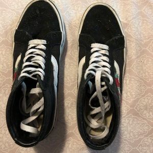 Black medium topped vans with embroidered roses